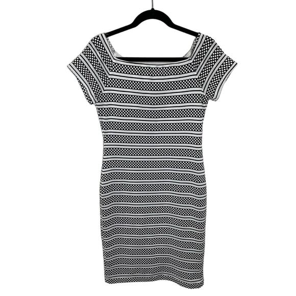 Bisou Bisou Black and White Polka Dot Body Con Dress Womens size 12 y2k vintage - Picture 1 of 6